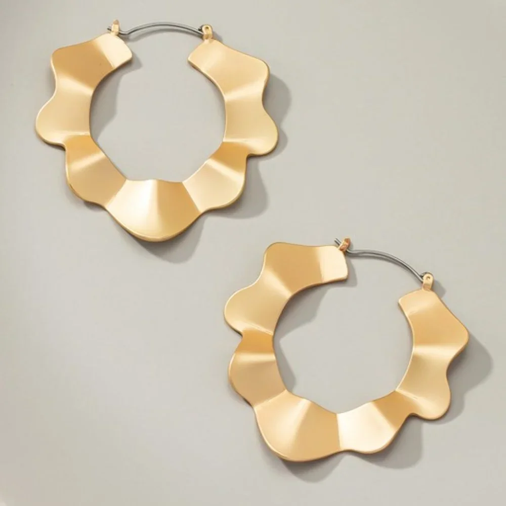Gold Wavy Hoops - Picture 3 of 3